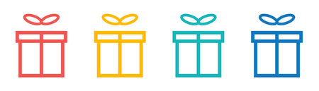 Gift box color icon set. Vector present boxes collection on white background.のイラスト素材