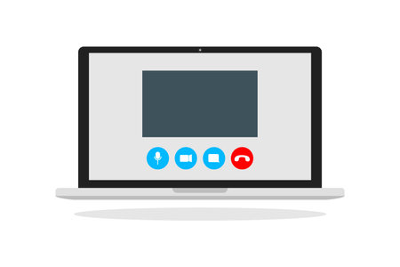 Online conference in laptop illustration. Vector online video meeting on white background.のイラスト素材