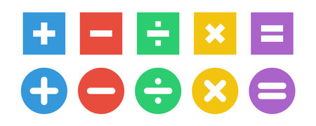 Calculator icon set on white background. Mathematic symbols collection. Math color sign.のイラスト素材