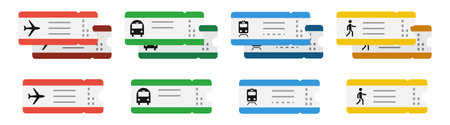 Ticket transport vector illustration. Flat ticket collectio on different modes of transport. EPS 10.のイラスト素材