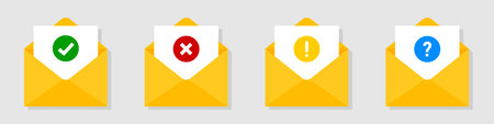 Confirmed sign in email. Envelope vector collection with approved rejected and warning message. EPS...