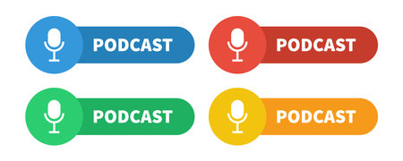 Podcast color sign set. Vector podcasting flat label collection on white background. EPS 10.のイラスト素材