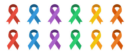 Awareness ribbon color collection on white background. Vector illustration. EPS 10.のイラスト素材