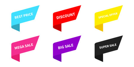 Sale tags or banner collection. Vector label color ribbon banners set on white background.のイラスト素材