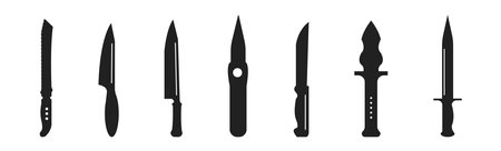 Knife silhouette collection. Vector dagger or knifes icon set on white background.のイラスト素材