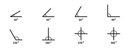 Degree angle icon set. Vector angles collection on white background.のイラスト素材
