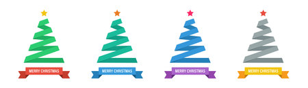 Christmas tree from ribbon. Vector illustration. Color christmas tree collection on white background.のイラスト素材