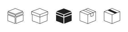 Line box icon collection. Vector boxes symbol set on white background.