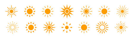 Sun icon set. Sun star symbol collection. Vector illustration on white background.のイラスト素材