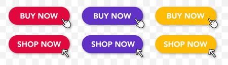 Byy now. Shop now button. online shopping. click here. web design elements. web buttons. vector illustration.のイラスト素材