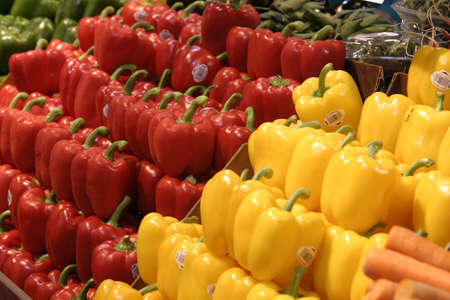 red and yellow peppersの写真素材
