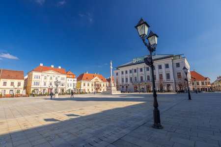 Gyor city center, Szechenyi Square in Transdanubia, Hungary.の写真素材