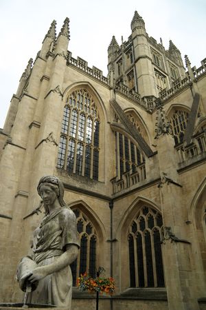 Bath Abbey with statueの写真素材
