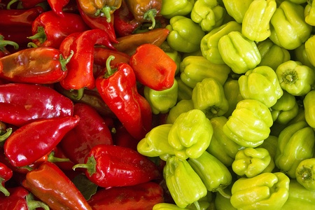 Red and green peppersの写真素材