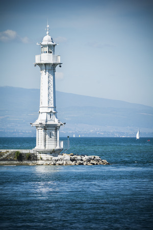 Lighthouse on Lake Genevaの写真素材