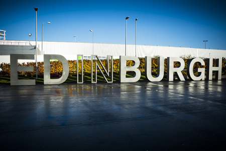 Edinburgh sign greeting visitors in the Scottish capitalの写真素材