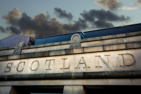 Scotland sign carved into stone in the capital Edinburghのeditorial素材