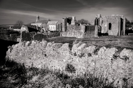 Priory ruins on Lindisfarne on Holy Island in Northumberlandの写真素材