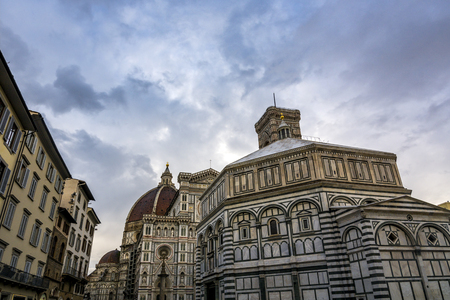 Florence cathedral and dome at dusk in Tuscanyの写真素材
