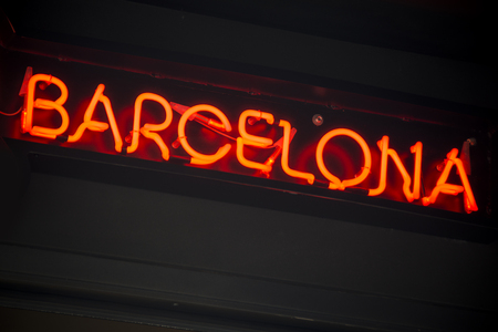 Barcelona neon sign on streets of the capital of Cataloniaの写真素材