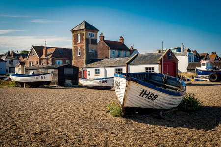 Fishing boats on Aldebough beach in Suffolkの写真素材