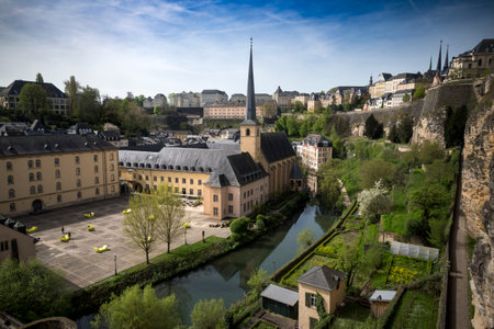 Luxembourg city seen from the Most Beautiful Balcony in Europeの写真素材