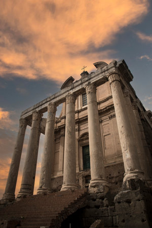 Roman Forum ancient building under moody skyの写真素材