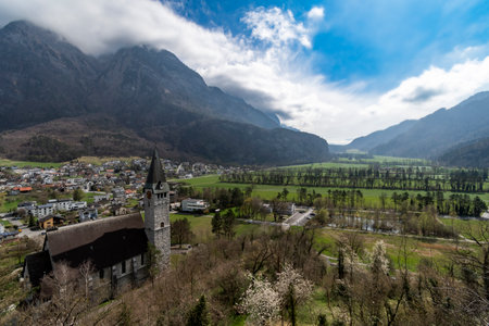 View across the valley at Balzers in Liechtensteinの写真素材