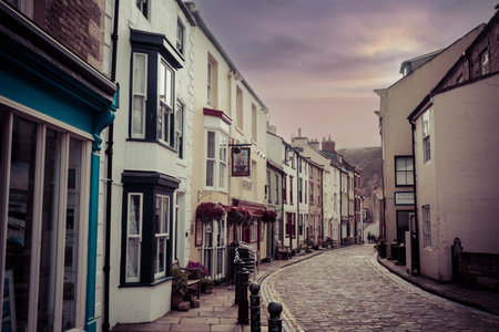 Vintage street scene in Staithes Yorkshire