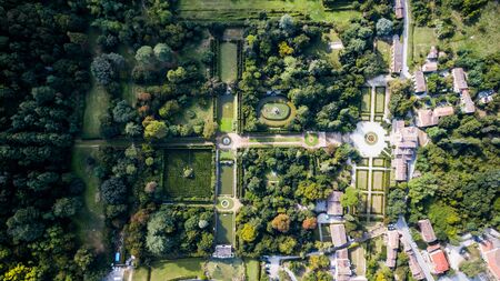 Drone view of a Labyrinth in a garden Italyの写真素材