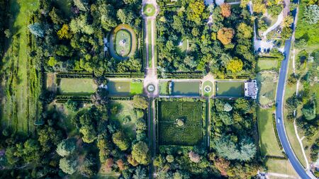 Drone view of a Labyrinth in a garden Italyの写真素材