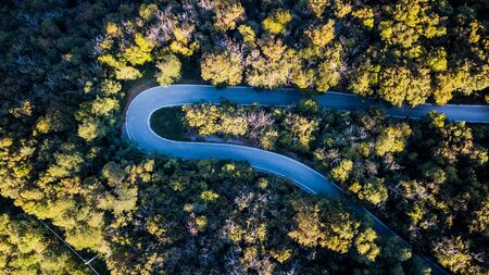 Drone view of a hairpin turn in Italyの写真素材