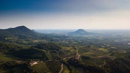Drone view of Euganean Hills in Italyの写真素材