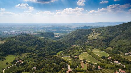 Drone view of Euganean Hills in Italyの写真素材