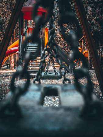 Playground in the park. Selective focus. Toned.の写真素材