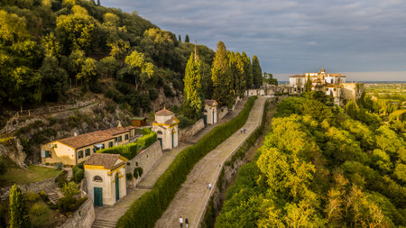 Panoramic view of the medieval Monseliceの写真素材