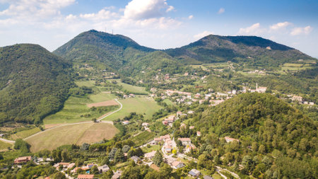 Panoramic view of the village of Italyの写真素材