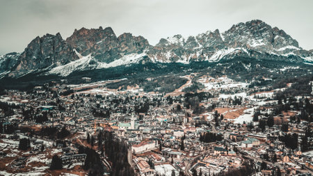 Panoramic view of the city of Cortina, Italyの写真素材