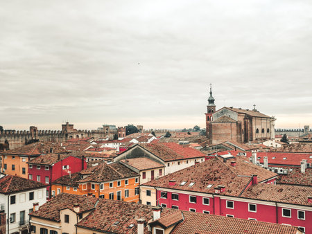 Panoramic view of the city of Cittadella, Italyの写真素材