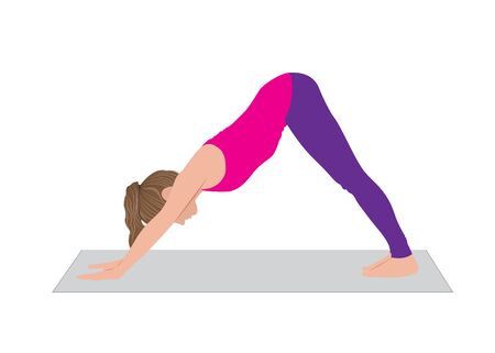 A woman workout yoga, female fitness instructor demonstrates a yoga position, vector image.のイラスト素材