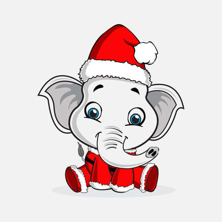 Smiling cute baby elephant Santa Claus, vector image.のイラスト素材