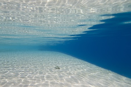 Ripples sunlight on the floor of a shallow sandy bay reflected by a calm ocean surface. Marsa Bareka, Ras Mohammed National Park, Red Sea, Egypt. MORE INFO: Wide angle scenic shot in clear blue water.の写真素材