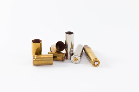 Fired cartridge cases, different calibersの写真素材