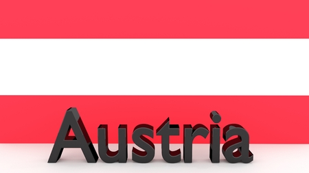 Writing Austria made of dark metal  in front of an austrian flagの写真素材