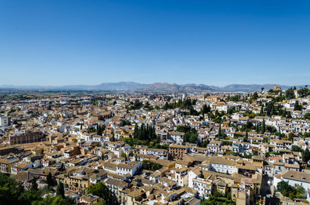 GRANADA, SPAIN - OCTOBER, 2016. View of the ancient and modern buildings of Granada from the Alhambra, Granada, Andalusia, Spainのeditorial素材