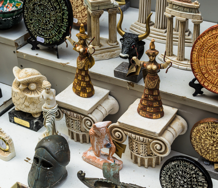 HERAKLION, GREECE - November, 2017: Souvenirs, depicting Greek mythology and attractions on the street of Heraklion, Creteのeditorial素材