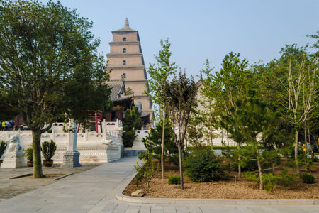 Giant Wild Goose Pagoda Big or Wild Goose Pagoda, is a Buddhist pagoda located in southern Xian (Sian, Xi'an), Shaanxi province, Chinaのeditorial素材
