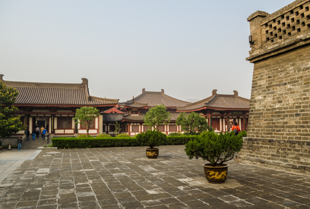 XIAN, CHINA - October 17, 2013: Buddhist pagodas on the territory of the Giant Wild Goose Pagoda, located in the southern Xian (Sian, Xi'an), Shaanxi province, Chinaのeditorial素材