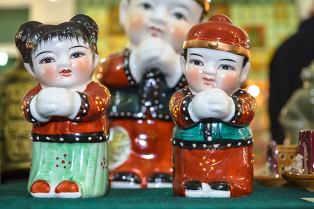 Chinese girl and boy, selective focus, Chinaの写真素材