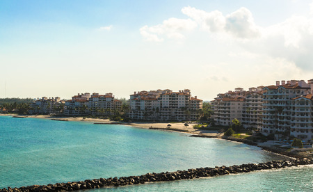 Residences at Fisher Island- Modern waterfront building, an exclusive community in an artificial island off shore Miami, Southern Florida, USの写真素材